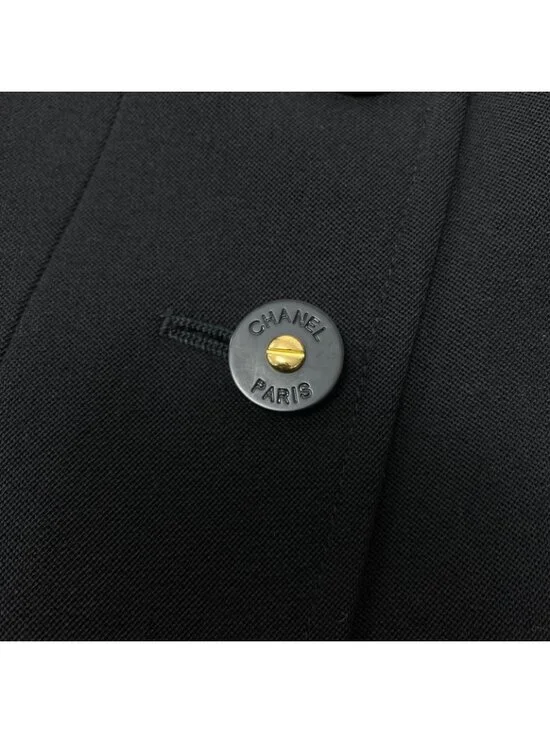 Chanel C Vintage Skirt Set Tailored Jacket 40 Black Silk - Picture 9 of 11